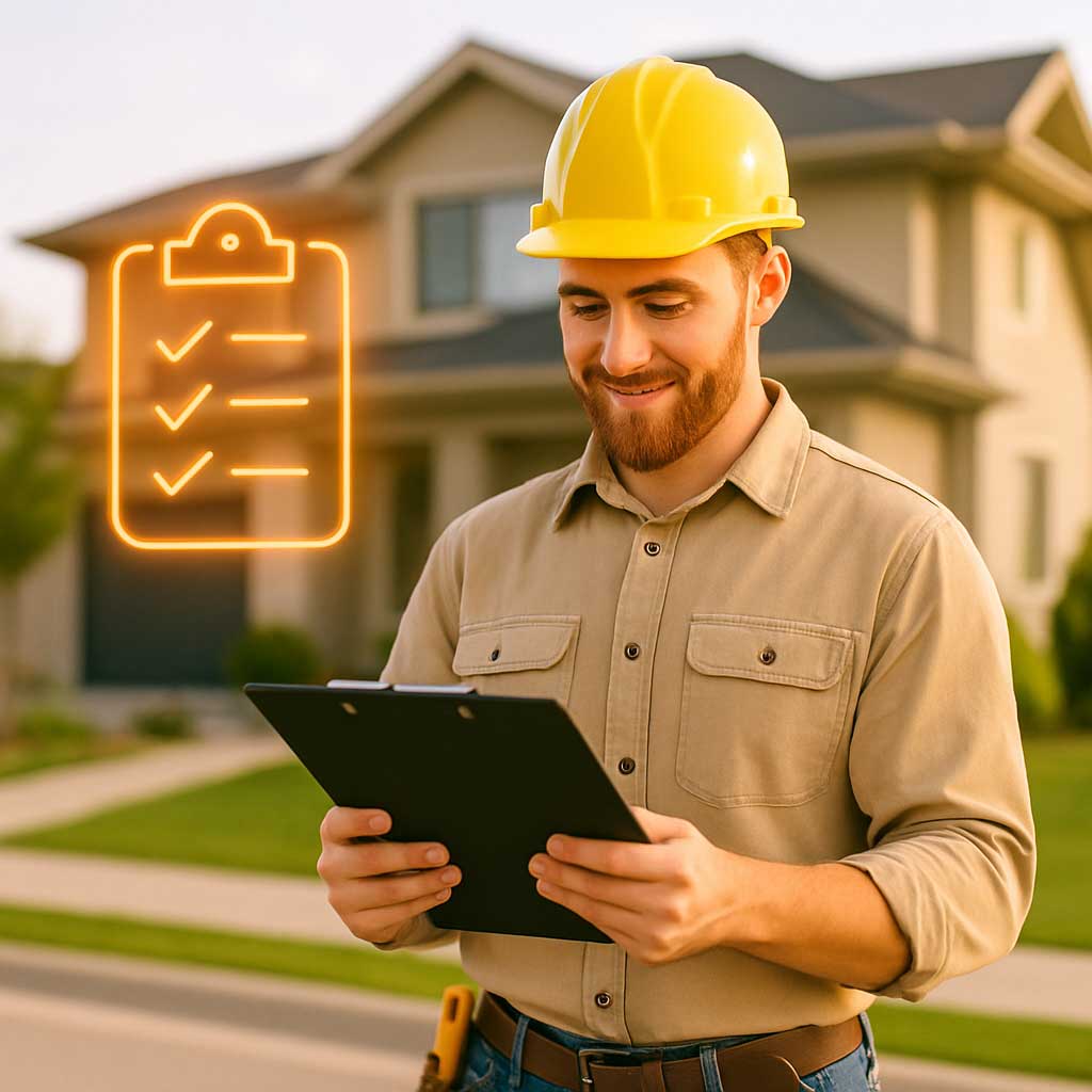 Contractor reviewing SEO strategy checklist