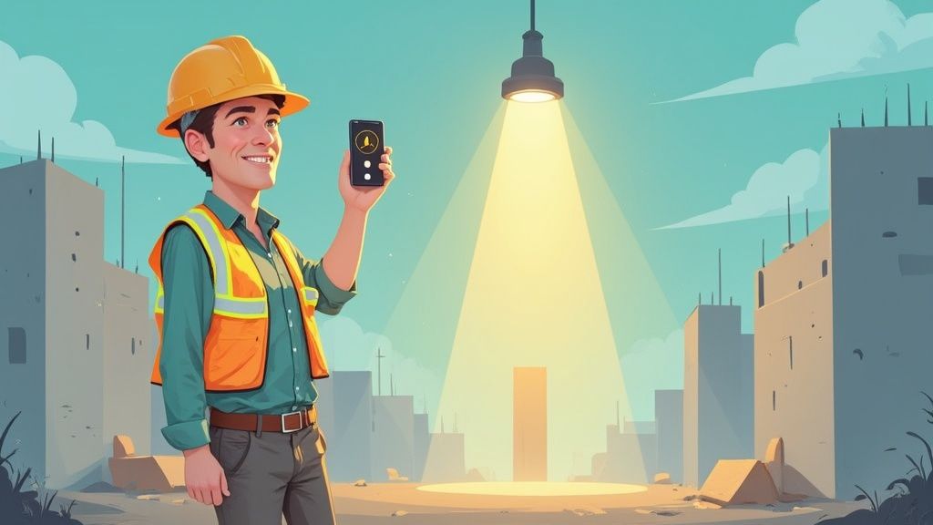 Core6 Marketing Construction worker showing phone reading